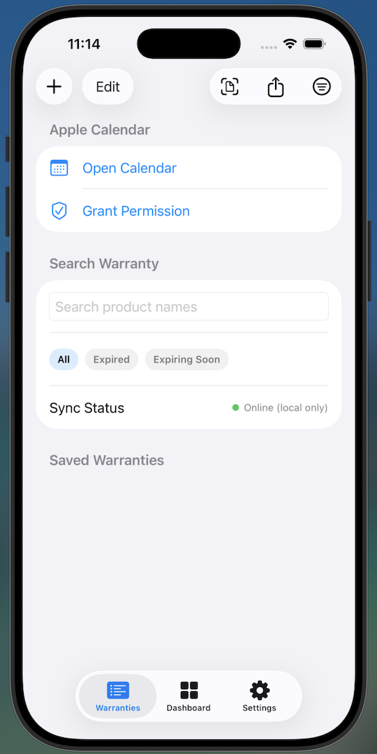Warranty dashboard screenshot