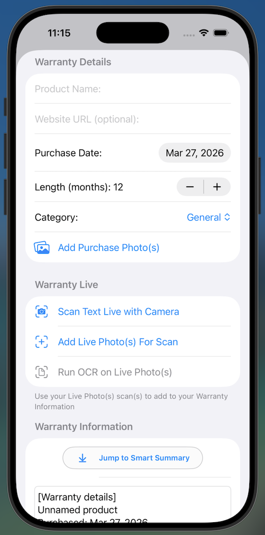 Warranty preview screenshot